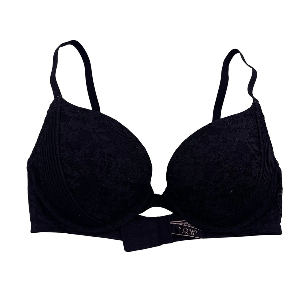 Victorias Secret Dream Angels Black Lace Push Up Bra 34D Underwire Padded